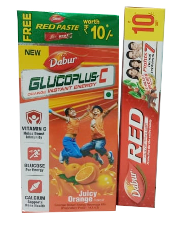Dabur Gluco Plus C Orange,75g + Free Rs. 10 Dabur RedBae Gel